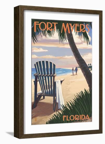 Fort Myers, Florida - Adirondack Chair on the Beach-Lantern Press-Framed Art Print