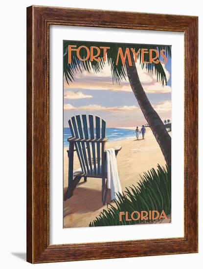 Fort Myers, Florida - Adirondack Chair on the Beach-Lantern Press-Framed Art Print