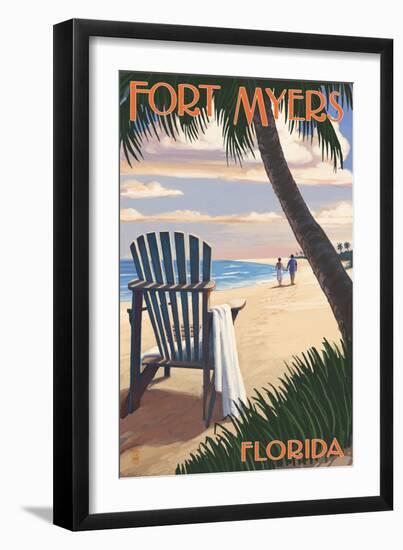 Fort Myers, Florida - Adirondack Chair on the Beach-Lantern Press-Framed Art Print