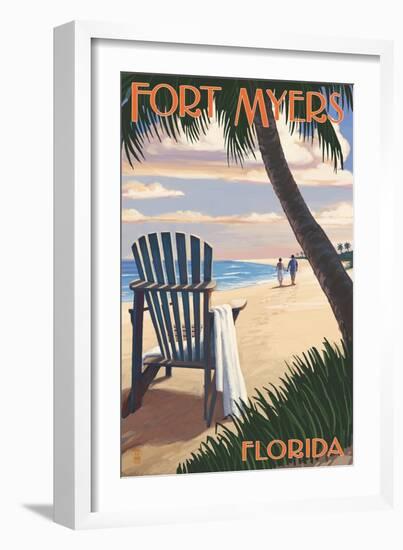 Fort Myers, Florida - Adirondack Chair on the Beach-Lantern Press-Framed Art Print