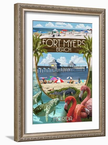 Fort Myers, Florida - Montage Scenes-Lantern Press-Framed Art Print