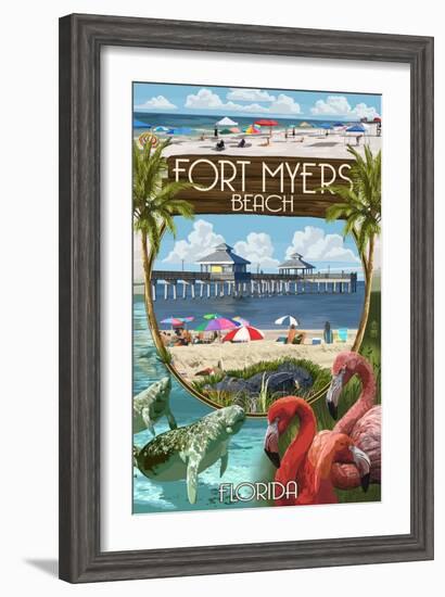 Fort Myers, Florida - Montage Scenes-Lantern Press-Framed Art Print