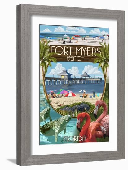 Fort Myers, Florida - Montage Scenes-Lantern Press-Framed Art Print