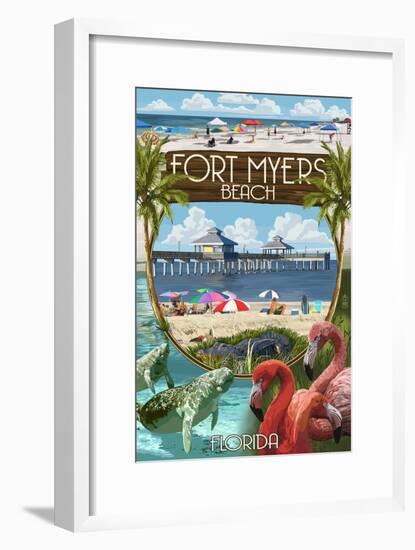 Fort Myers, Florida - Montage Scenes-Lantern Press-Framed Art Print