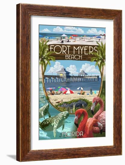Fort Myers, Florida - Montage Scenes-Lantern Press-Framed Art Print