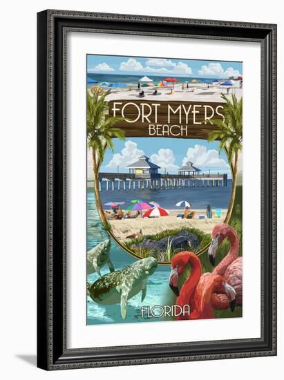 Fort Myers, Florida - Montage Scenes-Lantern Press-Framed Art Print