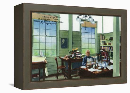 Fort Myers, Florida - T. Edison Winter Home, View of Edison at His Desk in Laboratory Office-Lantern Press-Framed Stretched Canvas