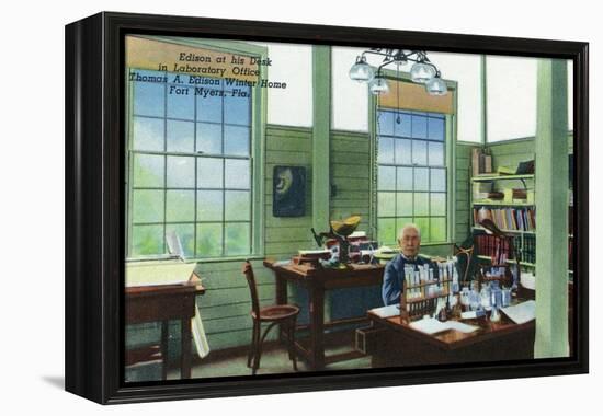 Fort Myers, Florida - T. Edison Winter Home, View of Edison at His Desk in Laboratory Office-Lantern Press-Framed Stretched Canvas