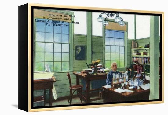 Fort Myers, Florida - T. Edison Winter Home, View of Edison at His Desk in Laboratory Office-Lantern Press-Framed Stretched Canvas