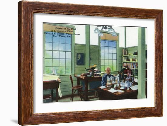 Fort Myers, Florida - T. Edison Winter Home, View of Edison at His Desk in Laboratory Office-Lantern Press-Framed Premium Giclee Print