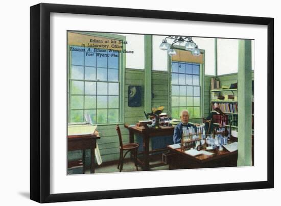 Fort Myers, Florida - T. Edison Winter Home, View of Edison at His Desk in Laboratory Office-Lantern Press-Framed Premium Giclee Print