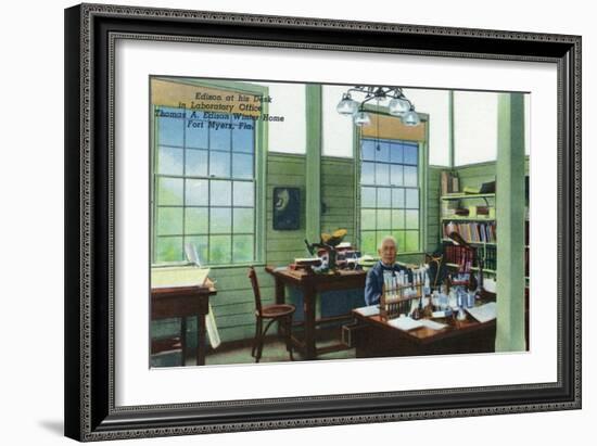 Fort Myers, Florida - T. Edison Winter Home, View of Edison at His Desk in Laboratory Office-Lantern Press-Framed Premium Giclee Print