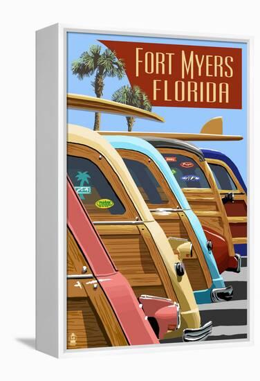 Fort Myers, Florida - Woodies Lined Up-Lantern Press-Framed Stretched Canvas