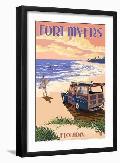 Fort Myers, Florida - Woody on the Beach-Lantern Press-Framed Art Print