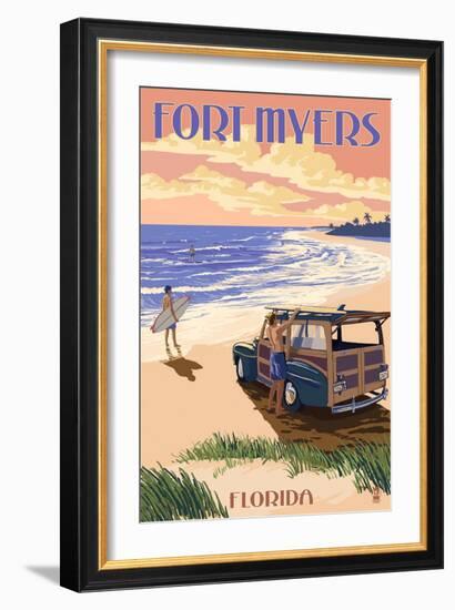 Fort Myers, Florida - Woody on the Beach-Lantern Press-Framed Art Print