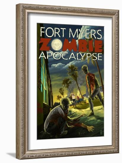 Fort Myers, Florida - Zombie Apocalypse-Lantern Press-Framed Art Print