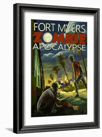 Fort Myers, Florida - Zombie Apocalypse-Lantern Press-Framed Art Print