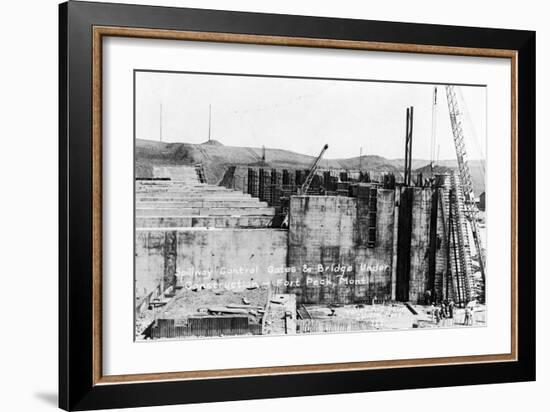 Fort Peck, Montana - Spillway Control Gates & Bridge Construction-Lantern Press-Framed Art Print