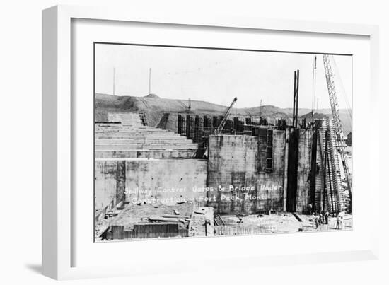 Fort Peck, Montana - Spillway Control Gates & Bridge Construction-Lantern Press-Framed Art Print