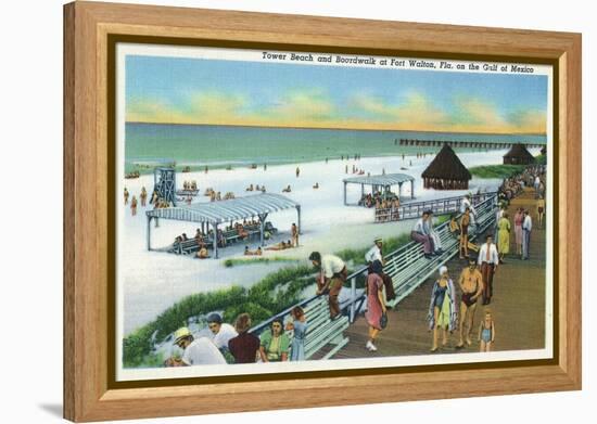 Fort Walton, Florida - View of Beach, Boardwalk, Gulf of Mexico-Lantern Press-Framed Stretched Canvas