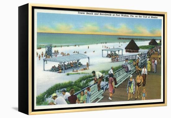 Fort Walton, Florida - View of Beach, Boardwalk, Gulf of Mexico-Lantern Press-Framed Stretched Canvas