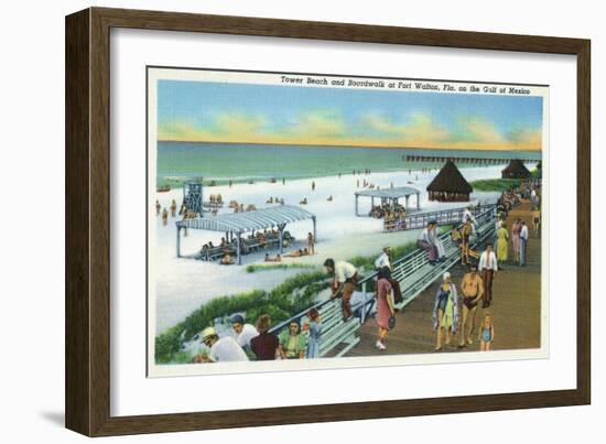 Fort Walton, Florida - View of Beach, Boardwalk, Gulf of Mexico-Lantern Press-Framed Art Print