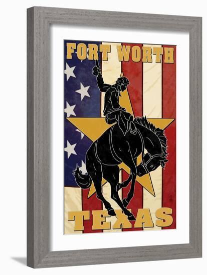 Fort Worth, Texas - Cowboy and Bucking Bronco-Lantern Press-Framed Art Print