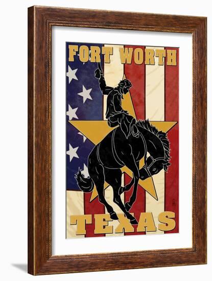 Fort Worth, Texas - Cowboy and Bucking Bronco-Lantern Press-Framed Art Print