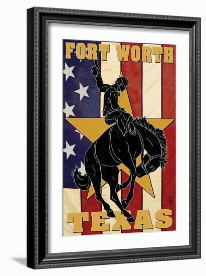 Fort Worth, Texas - Cowboy and Bucking Bronco-Lantern Press-Framed Art Print