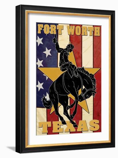 Fort Worth, Texas - Cowboy and Bucking Bronco-Lantern Press-Framed Art Print