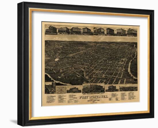 Fort Worth, Texas - Panoramic Map-Lantern Press-Framed Art Print