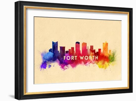 Fort Worth, Texas - Skyline Abstract-Lantern Press-Framed Art Print