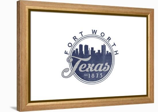 Fort Worth, Texas - Skyline Seal (Blue)-Lantern Press-Framed Stretched Canvas