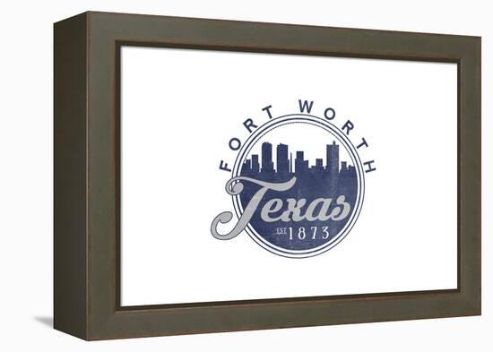 Fort Worth, Texas - Skyline Seal (Blue)-Lantern Press-Framed Stretched Canvas