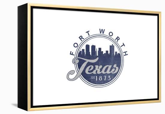 Fort Worth, Texas - Skyline Seal (Blue)-Lantern Press-Framed Stretched Canvas