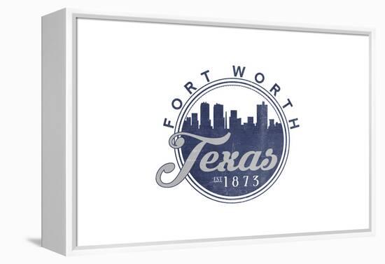 Fort Worth, Texas - Skyline Seal (Blue)-Lantern Press-Framed Stretched Canvas