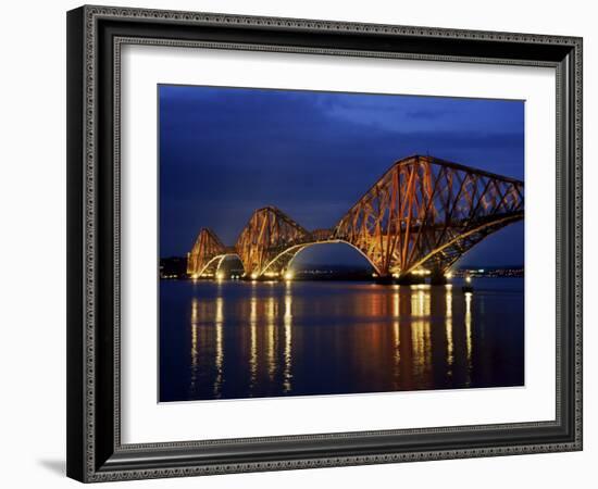 Forth Railway Bridge at Night, Queensferry, Edinburgh, Lothian, Scotland, United Kingdom-Neale Clarke-Framed Photographic Print