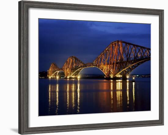 Forth Railway Bridge at Night, Queensferry, Edinburgh, Lothian, Scotland, United Kingdom-Neale Clarke-Framed Photographic Print