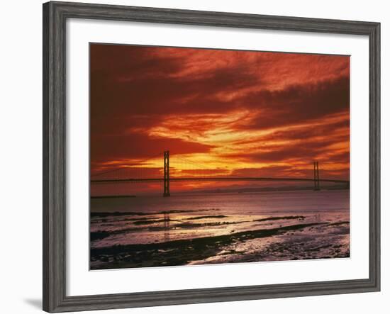 Forth Road Bridge at Sunset, Crossing Firth Between Queensferry and Inverkeithing Near Edinburgh-null-Framed Photographic Print