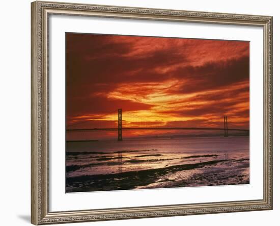 Forth Road Bridge at Sunset, Crossing Firth Between Queensferry and Inverkeithing Near Edinburgh-null-Framed Photographic Print