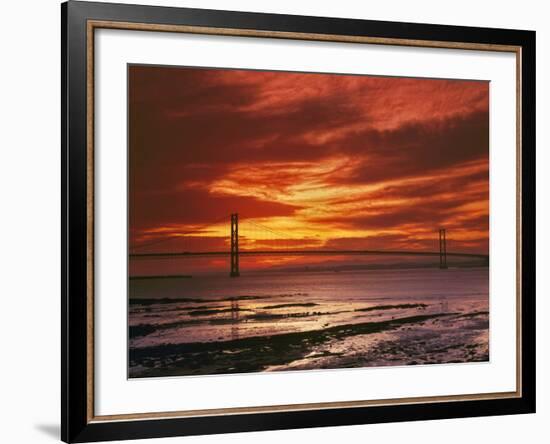 Forth Road Bridge at Sunset, Crossing Firth Between Queensferry and Inverkeithing Near Edinburgh-null-Framed Photographic Print