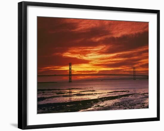 Forth Road Bridge at Sunset, Crossing Firth Between Queensferry and Inverkeithing Near Edinburgh-null-Framed Photographic Print
