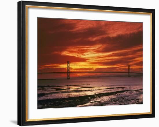 Forth Road Bridge at Sunset, Crossing Firth Between Queensferry and Inverkeithing Near Edinburgh-null-Framed Photographic Print