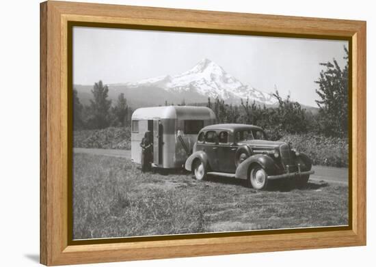 Forties Travel Trailer in Mountains-null-Framed Stretched Canvas