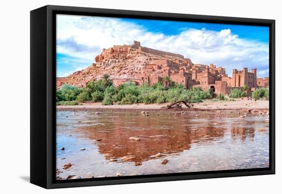 Fortified village of Ait Ben Haddou, reflected in water of a desert oasis, Ouarzazate province-Roberto Moiola-Framed Premier Image Canvas