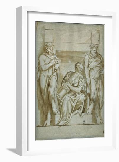 Fortitude (Or Strength) Flanked by Two Satyrs-Veronese-Framed Giclee Print