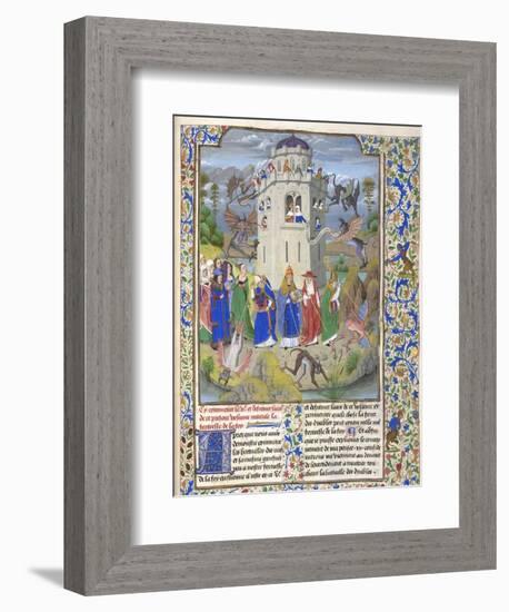 Fortress of Faith (Miniature of the Saints Gregory, Augustine, Jerome, and Ambrose Fighting Demon)-Loyset Liédet-Framed Giclee Print