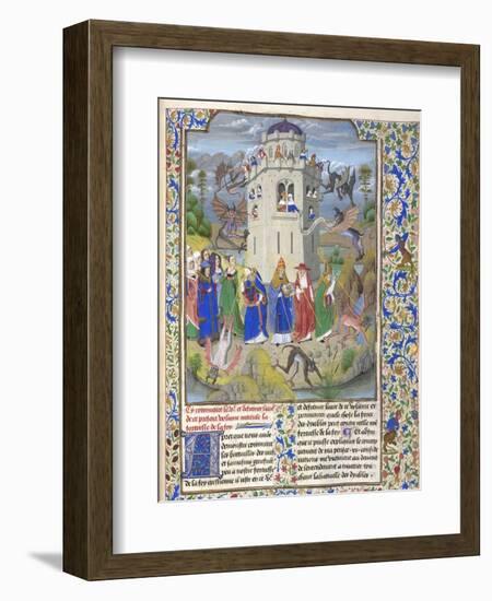 Fortress of Faith (Miniature of the Saints Gregory, Augustine, Jerome, and Ambrose Fighting Demon)-Loyset Liédet-Framed Giclee Print