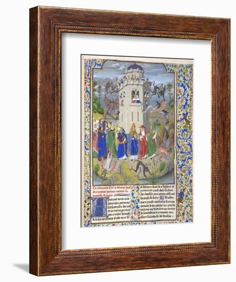 Fortress of Faith (Miniature of the Saints Gregory, Augustine, Jerome, and Ambrose Fighting Demon)-Loyset Liédet-Framed Giclee Print