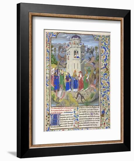 Fortress of Faith (Miniature of the Saints Gregory, Augustine, Jerome, and Ambrose Fighting Demon)-Loyset Liédet-Framed Giclee Print